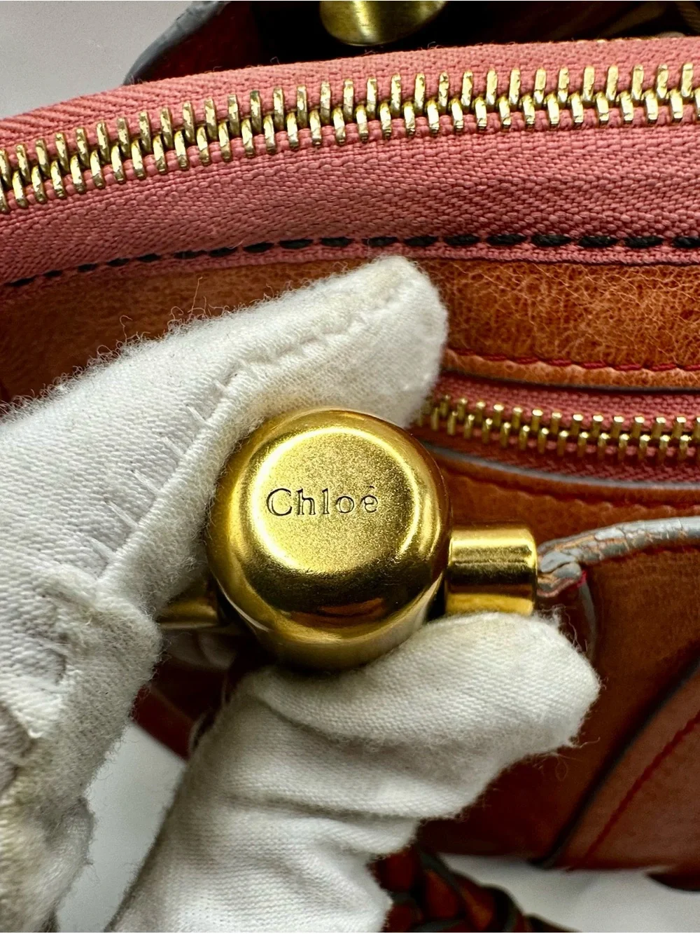 Chloé HELOISE HANDBAG Rust Leather Satchel with Braided Handle and Gold Hardware